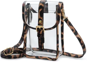 HOXIS Clear PVC Saddle Crossbody Bag for Stadium Approved Womens Transparent Purse Small Size Chain Shoulder Bag Phone Pouch