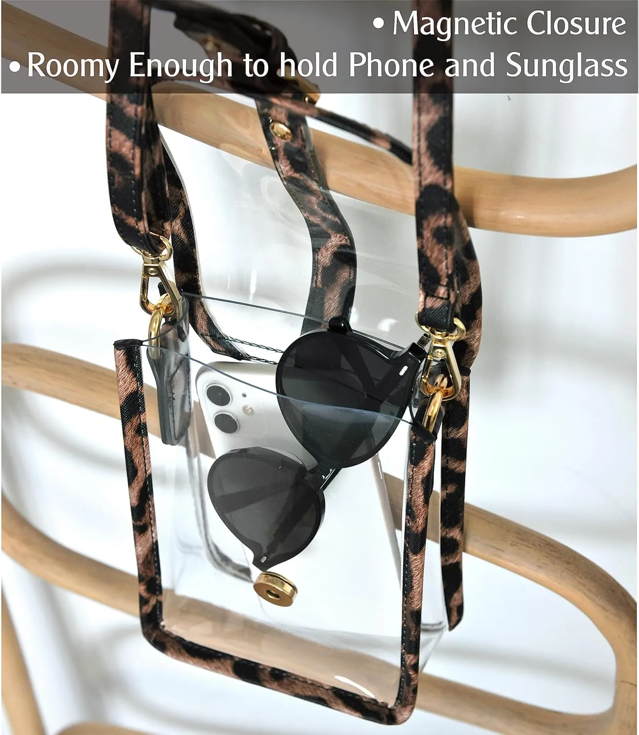 HOXIS Clear PVC Saddle Crossbody Bag for Stadium Approved Womens Transparent Purse Small Size Chain Shoulder Bag Phone Pouch