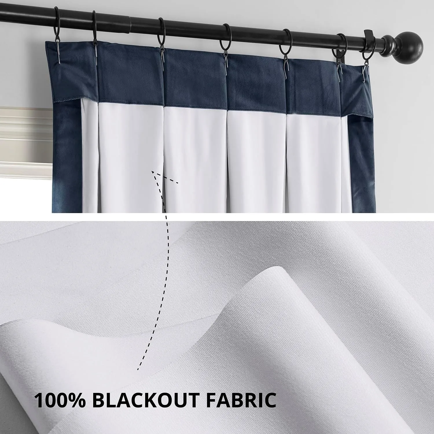 HPD Half Price Drapes Velvet Blackout Curtains/Drapes - 108 Inches Long 1 Panel Blackout Curtain Signature Pleated for Living Room & Bedroom - 25W X 108L, Midnight Blue