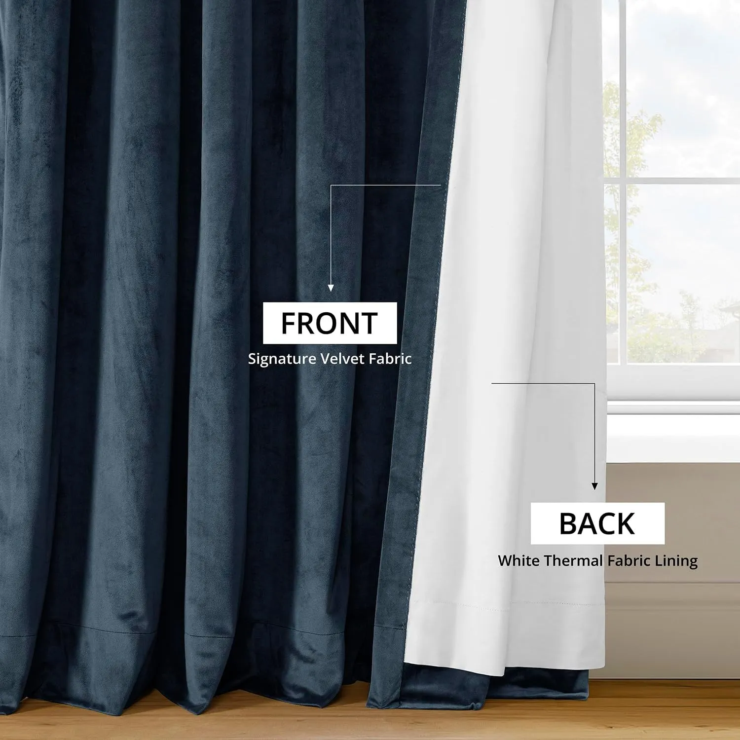 HPD Half Price Drapes Velvet Blackout Curtains/Drapes - 108 Inches Long 1 Panel Blackout Curtain Signature Pleated for Living Room & Bedroom - 25W X 108L, Midnight Blue