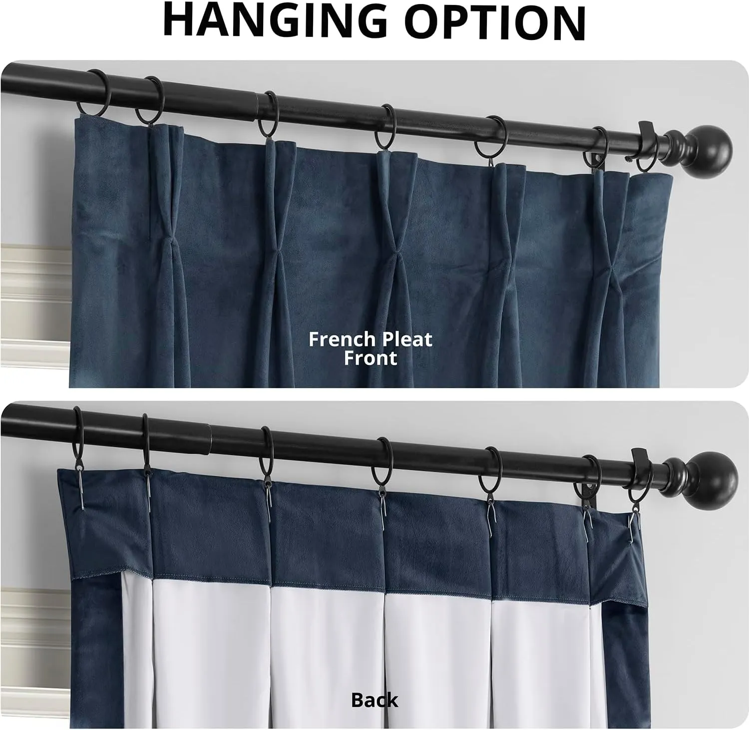 HPD Half Price Drapes Velvet Blackout Curtains/Drapes - 108 Inches Long 1 Panel Blackout Curtain Signature Pleated for Living Room & Bedroom - 25W X 108L, Midnight Blue