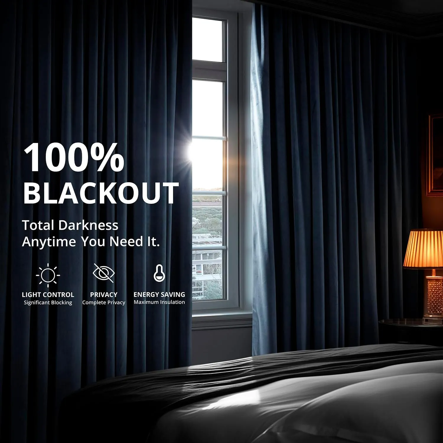 HPD Half Price Drapes Velvet Blackout Curtains/Drapes - 108 Inches Long 1 Panel Blackout Curtain Signature Pleated for Living Room & Bedroom - 25W X 108L, Midnight Blue
