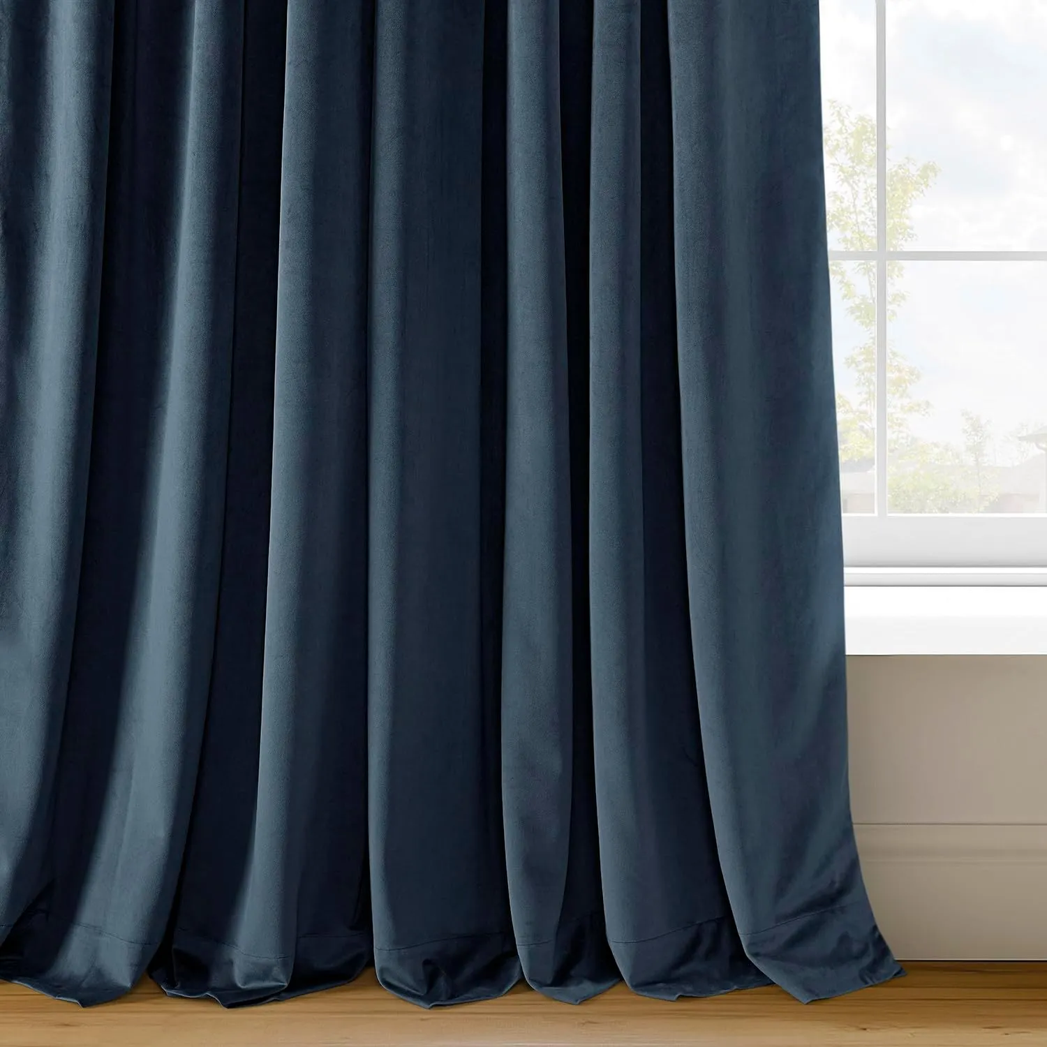 HPD Half Price Drapes Velvet Blackout Curtains/Drapes - 108 Inches Long 1 Panel Blackout Curtain Signature Pleated for Living Room & Bedroom - 25W X 108L, Midnight Blue