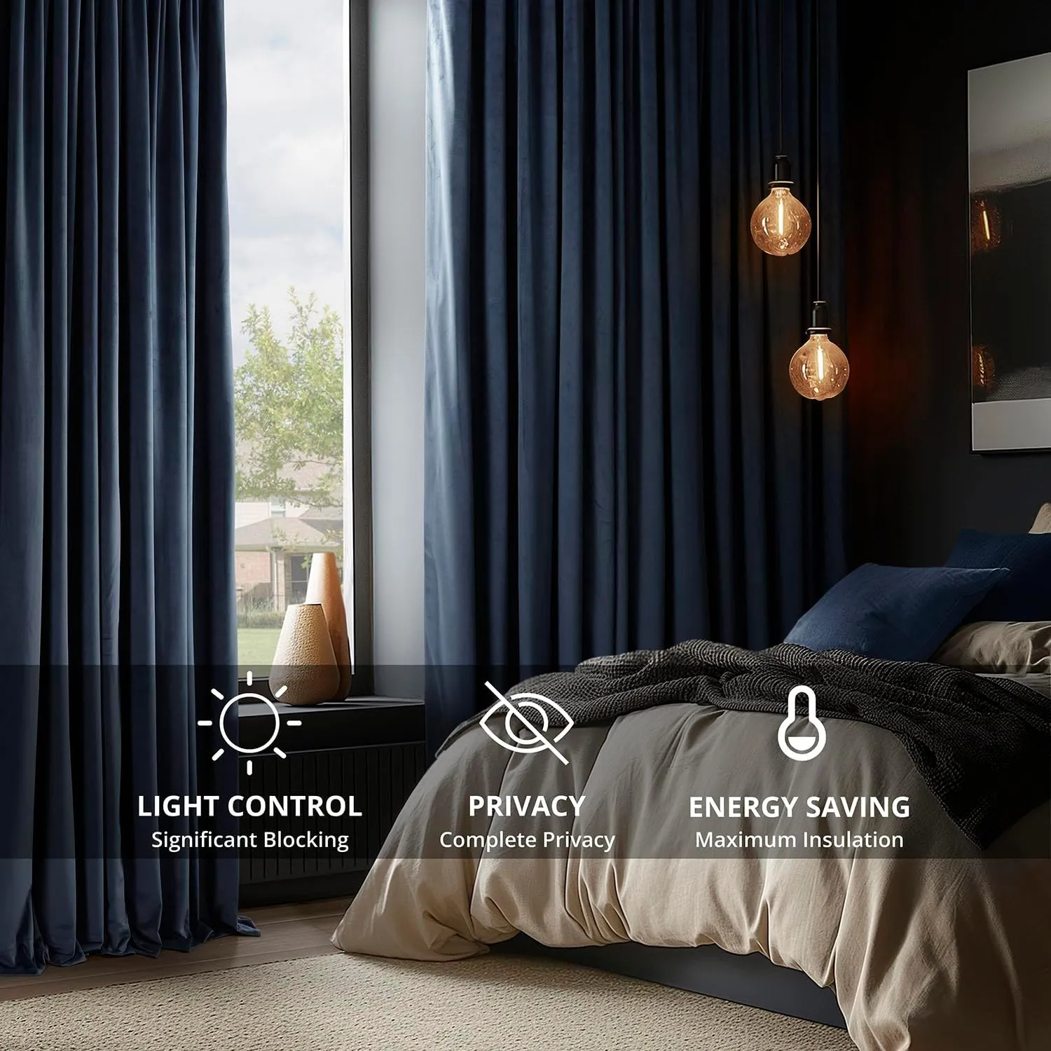 HPD Half Price Drapes Velvet Blackout Curtains/Drapes - 108 Inches Long 1 Panel Blackout Curtain Signature Pleated for Living Room & Bedroom - 25W X 108L, Midnight Blue