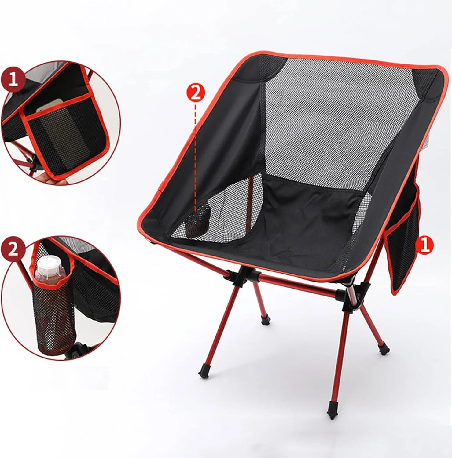 HUHJYUGE Camping Folding Chair Small, Portable Camping Folding Chair, Outdoor Folding Chairs, Lawn Folding Chairs, with Cup Holder and Side Pocket, Breathable Mesh Back (A)