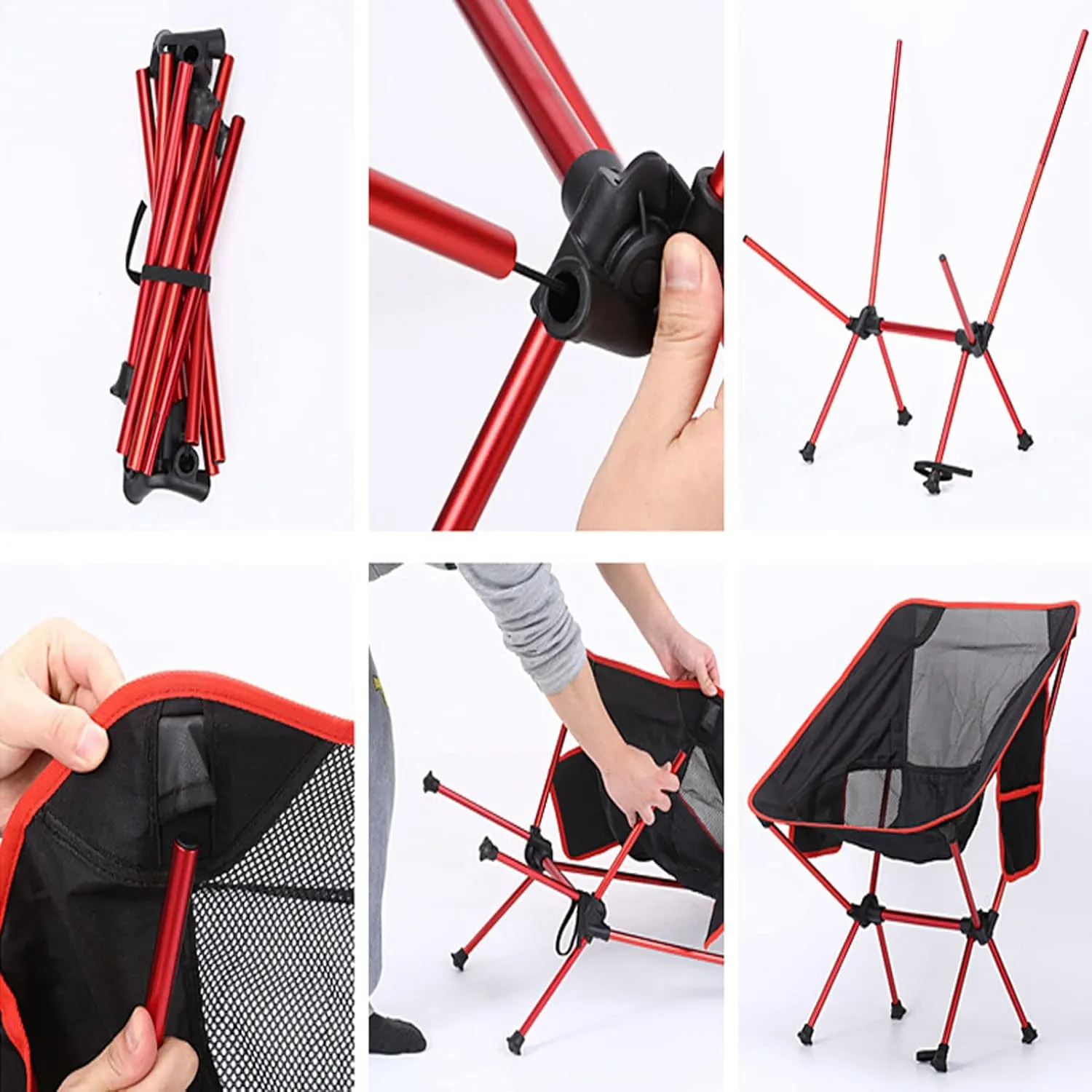 HUHJYUGE Camping Folding Chair Small, Portable Camping Folding Chair, Outdoor Folding Chairs, Lawn Folding Chairs, with Cup Holder and Side Pocket, Breathable Mesh Back (A)