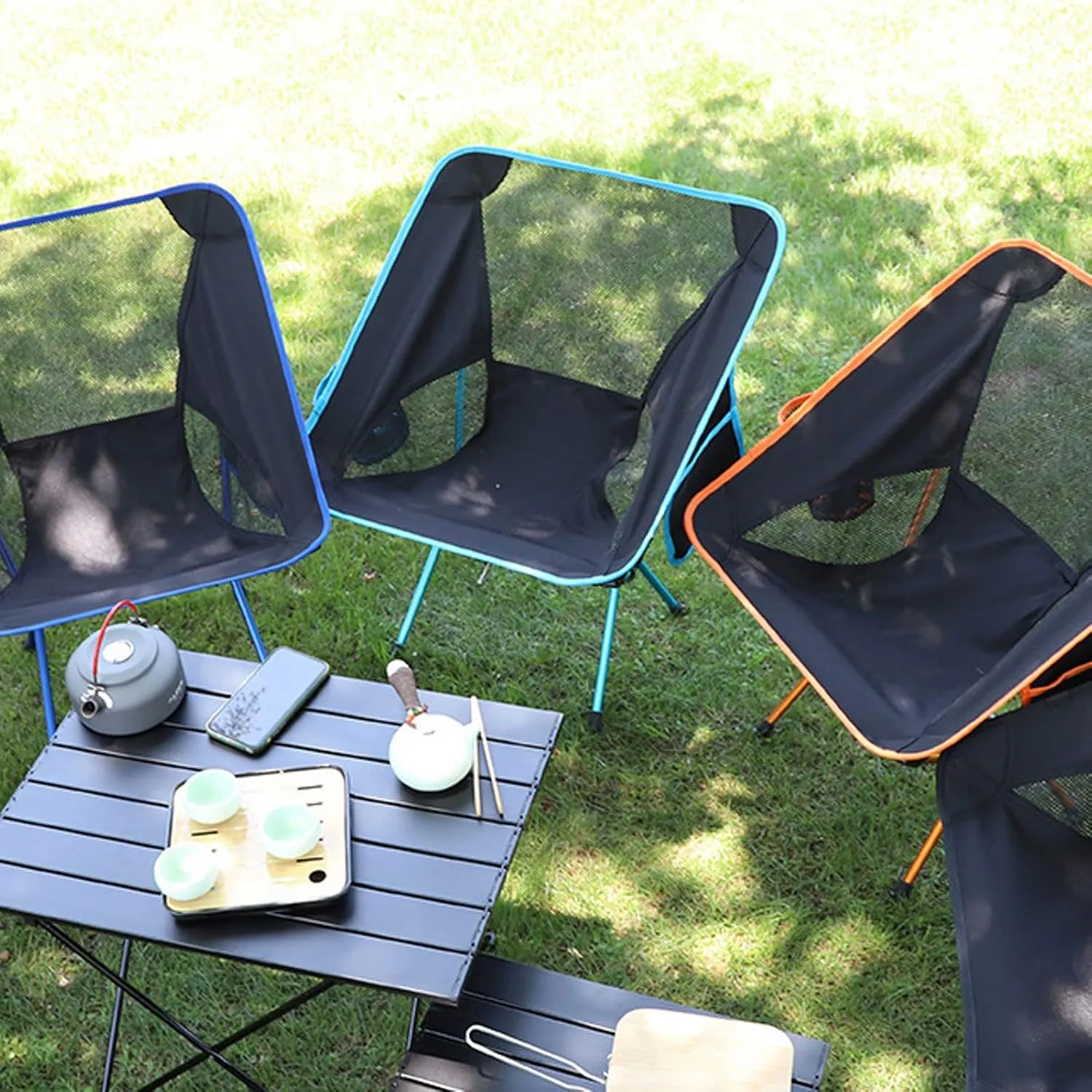 HUHJYUGE Camping Folding Chair Small, Portable Camping Folding Chair, Outdoor Folding Chairs, Lawn Folding Chairs, with Cup Holder and Side Pocket, Breathable Mesh Back (A)