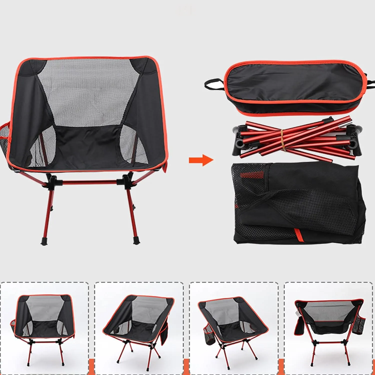 HUHJYUGE Camping Folding Chair Small, Portable Camping Folding Chair, Outdoor Folding Chairs, Lawn Folding Chairs, with Cup Holder and Side Pocket, Breathable Mesh Back (A)