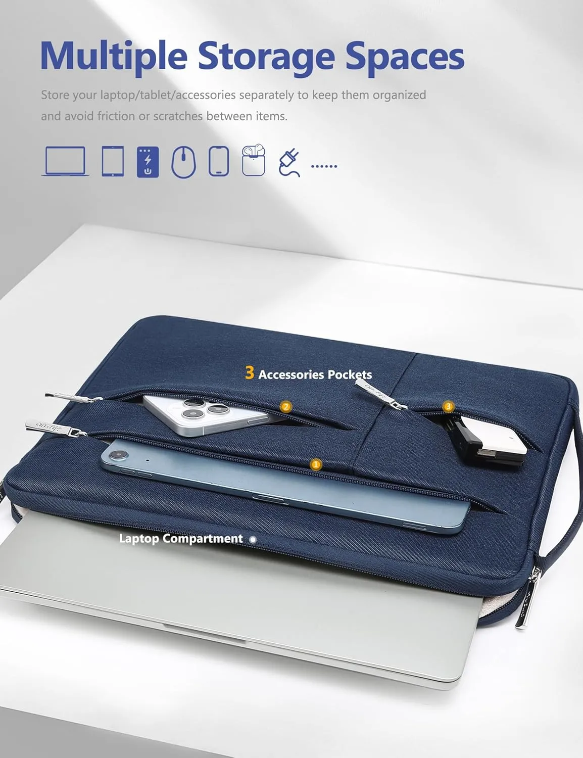HYZUO 13.3-14 Inch Laptop Sleeve Bag for MacBook Pro 14, MacBook Air/Pro 13, 13.8"/13.5" Surface Laptop/Book, Portable NoteBook Case for 13" HP Dell Lenovo ThinkPad Asus Acer Samsung, Navy Blue