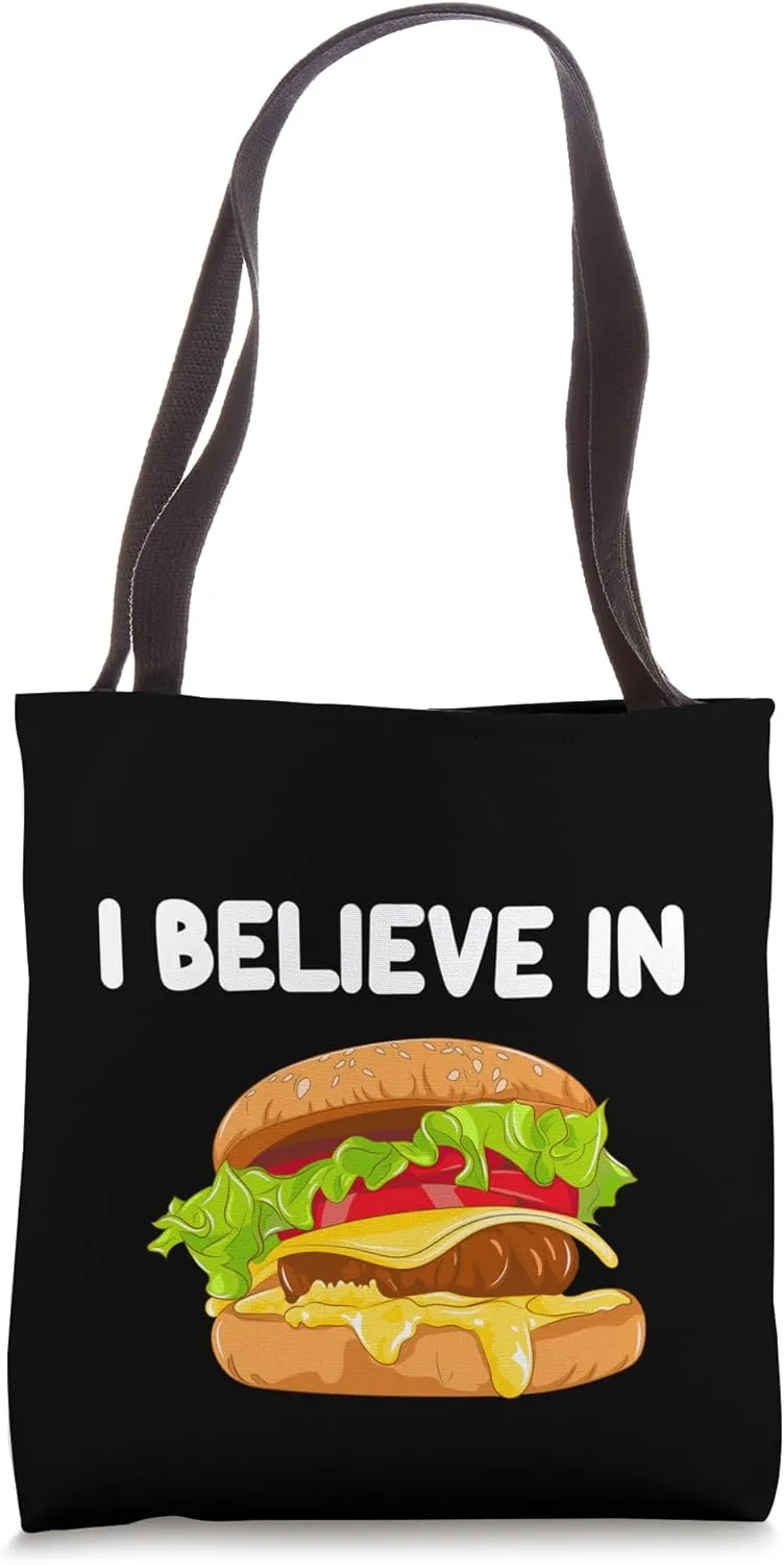 I Believe In Hamburger American Food Patty Cheese Lettuce Tote Bag