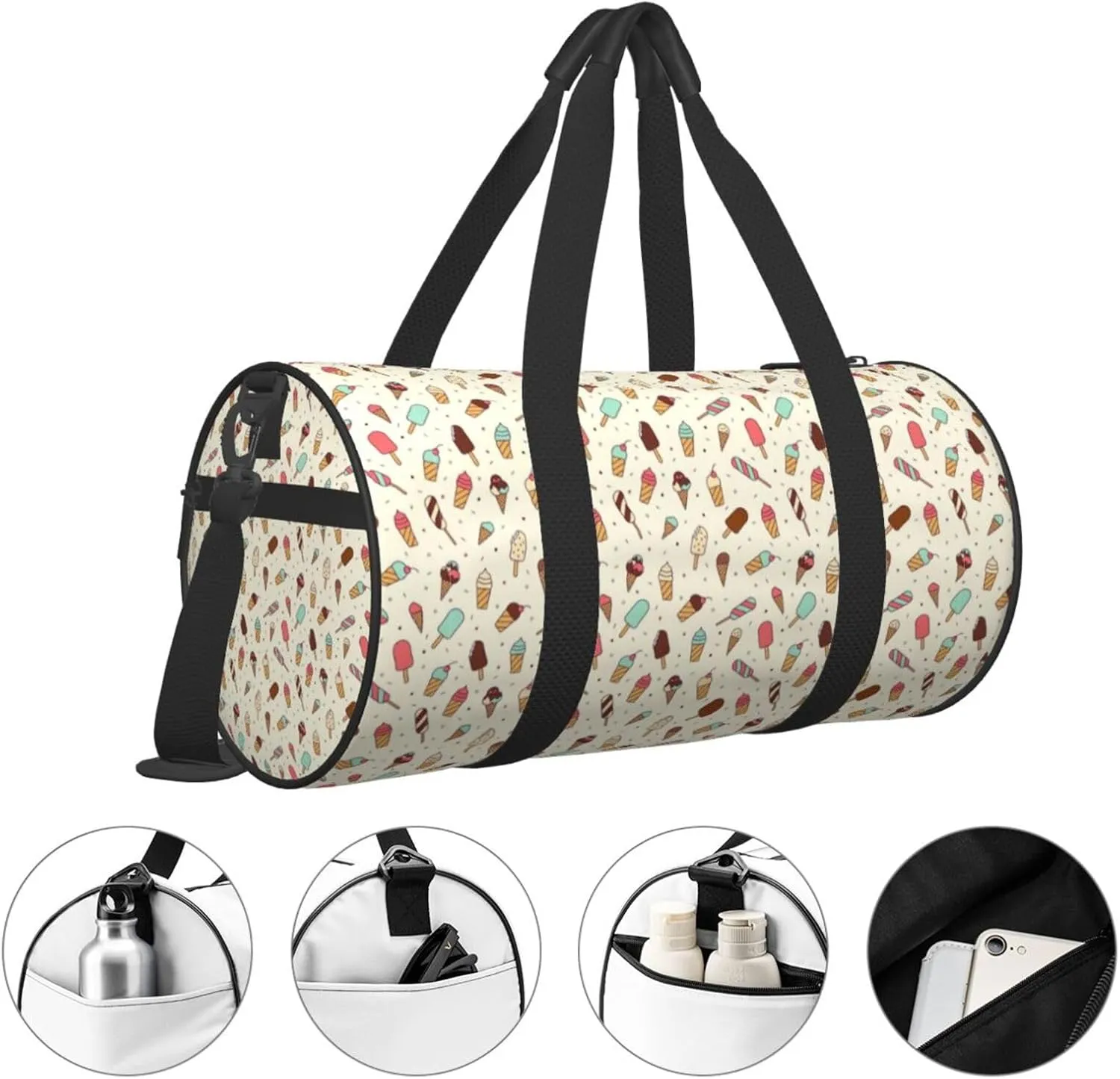 Ice Cream Beige Sports Gym Duffel Bag For Men Women Weekender Travel Workout Training Handbag