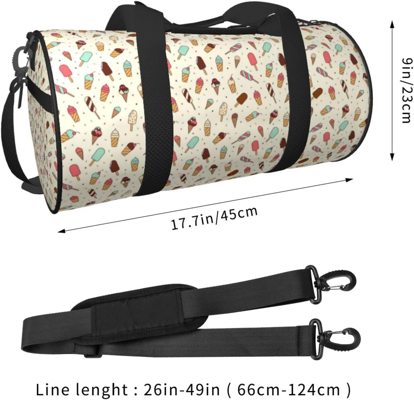 Ice Cream Beige Sports Gym Duffel Bag For Men Women Weekender Travel Workout Training Handbag