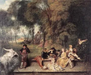 iIIHARTII Wall Painting Poster Artwork Art Painting on Canvas Merry Company in the Open Air by Jean-antoine Watteau Wall Canvas Print for Home Decor 60x90cm
