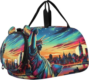 Independence Day Kids Overnight Sports Duffel Bags with Shoe Compartment & Wet Pocket Travel Sport Gym Bag for Girls Boys