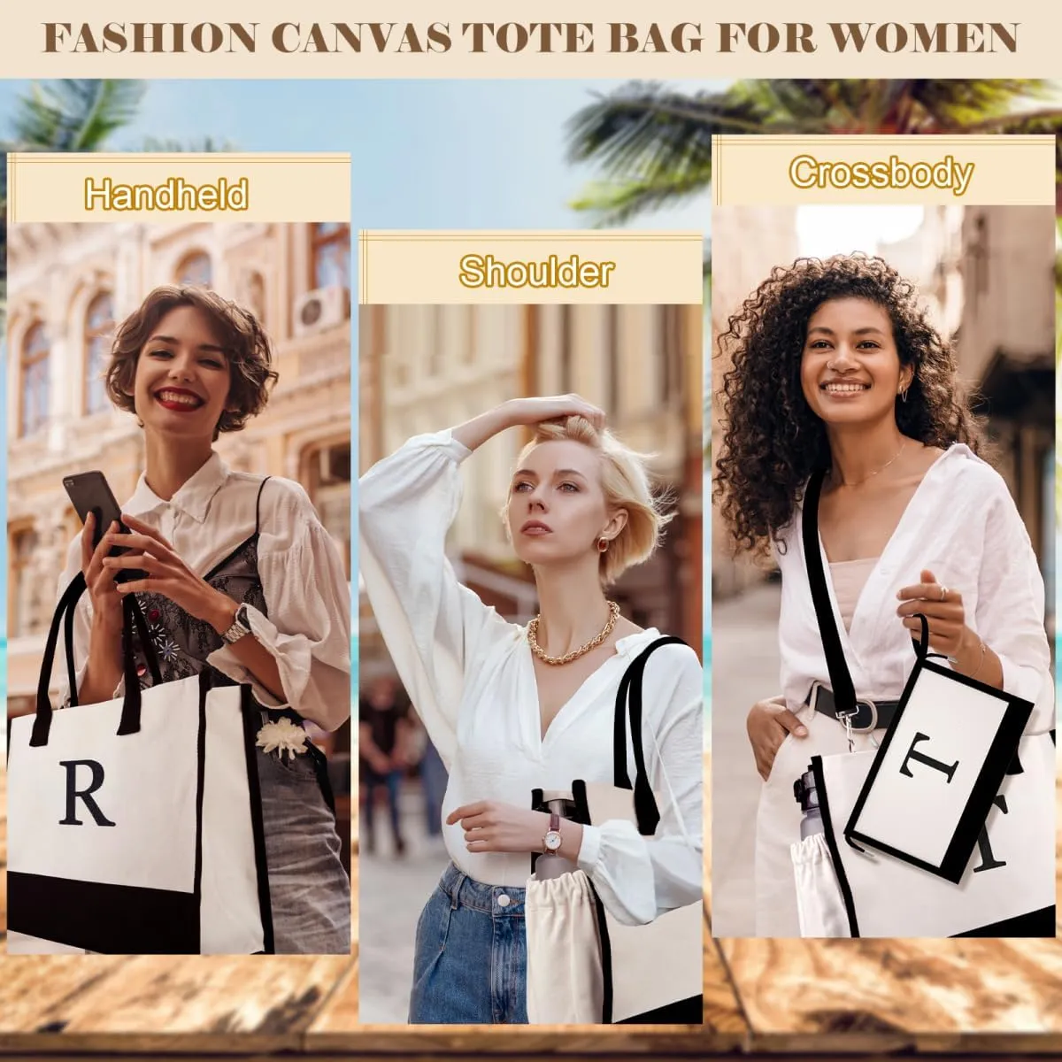 Initial Canvas Tote Bag - Reusable Grocery Bags, Birthday Gifts Basket for Bridemaids Friends Teachers
