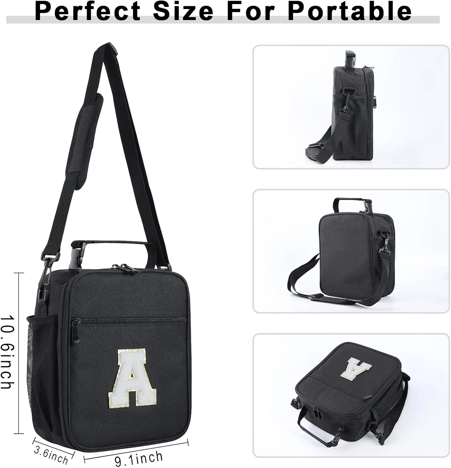 Initial Insulated Lunch Box For Womens/Mens Work，Personalized Monogrammed Lunch Bag With Adjustable Shoulder Strap For Teen Adult/Preppy,Birthday Gift