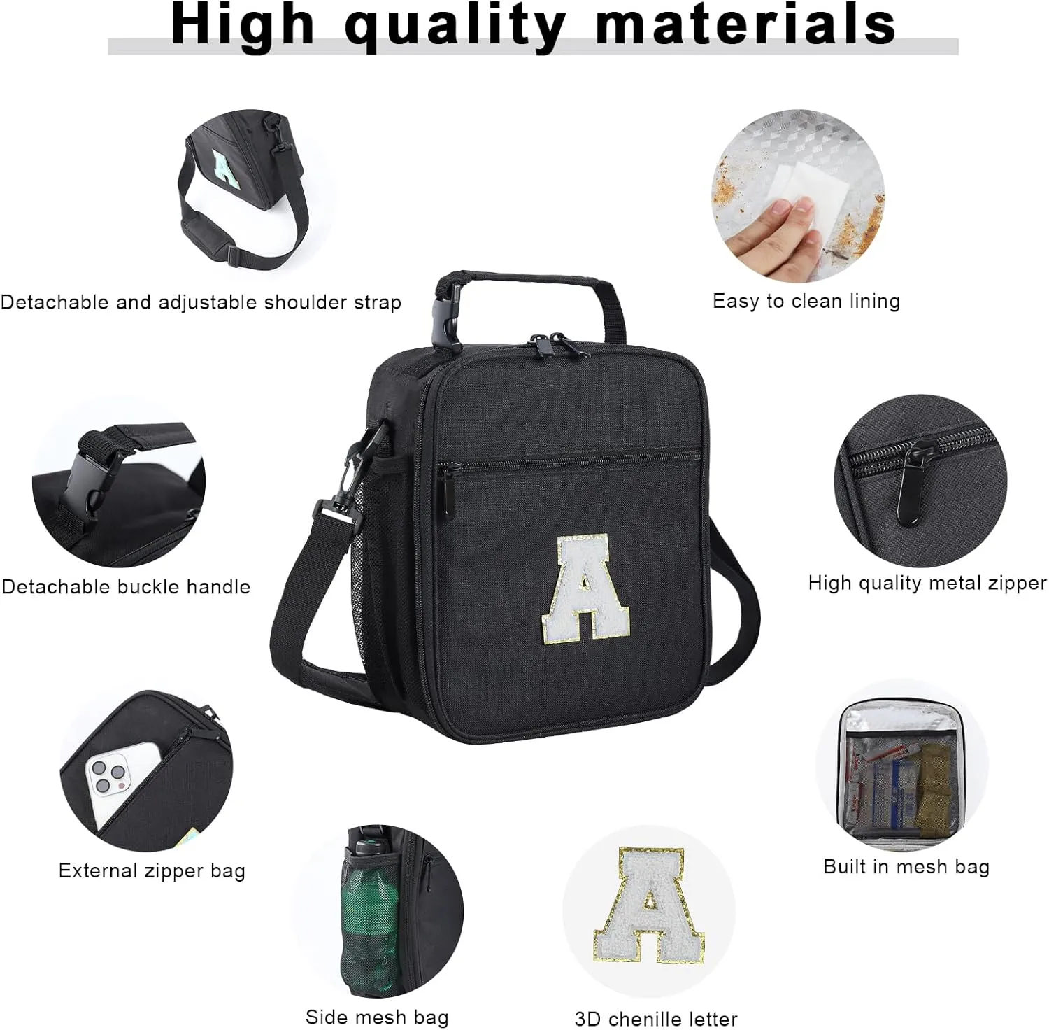 Initial Insulated Lunch Box For Womens/Mens Work，Personalized Monogrammed Lunch Bag With Adjustable Shoulder Strap For Teen Adult/Preppy,Birthday Gift