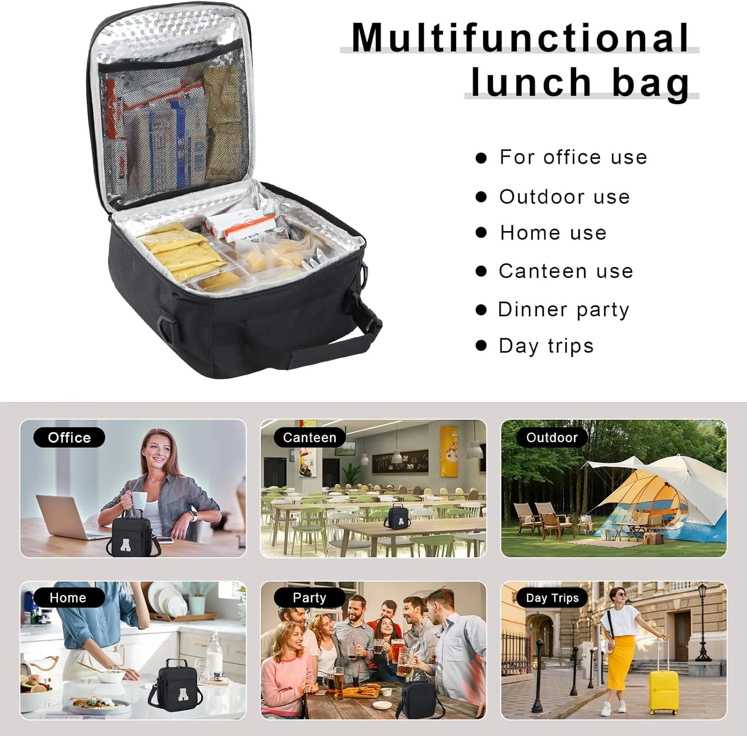 Initial Insulated Lunch Box For Womens/Mens Work，Personalized Monogrammed Lunch Bag With Adjustable Shoulder Strap For Teen Adult/Preppy,Birthday Gift