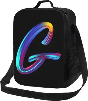 Initial Lunch Bag for Boys/Grils, Waterproof Reusable Portable Lunch Tote for Students, Colorful Men Women Lunch Box, Thermal Cooler Bag for Work, Travel, Picnic, Rainbow Letter G