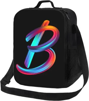 Initial Lunch Bag for Boys/Grils/Youth, Waterproof Reusable Portable Lunch Tote for Students, Colorful Men Women Lunch Box, Thermal Cooler Bag for Work, Travel, Picnic, Rainbow Letter B