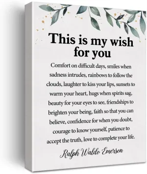 Inspirational Quotes Canvas Wall Art Motivational This is My Wish for You Ralph Waldo Emerson Quote Canvas Print Office Home Wall Decor Framed Gift 12"x15" Ready to Hang