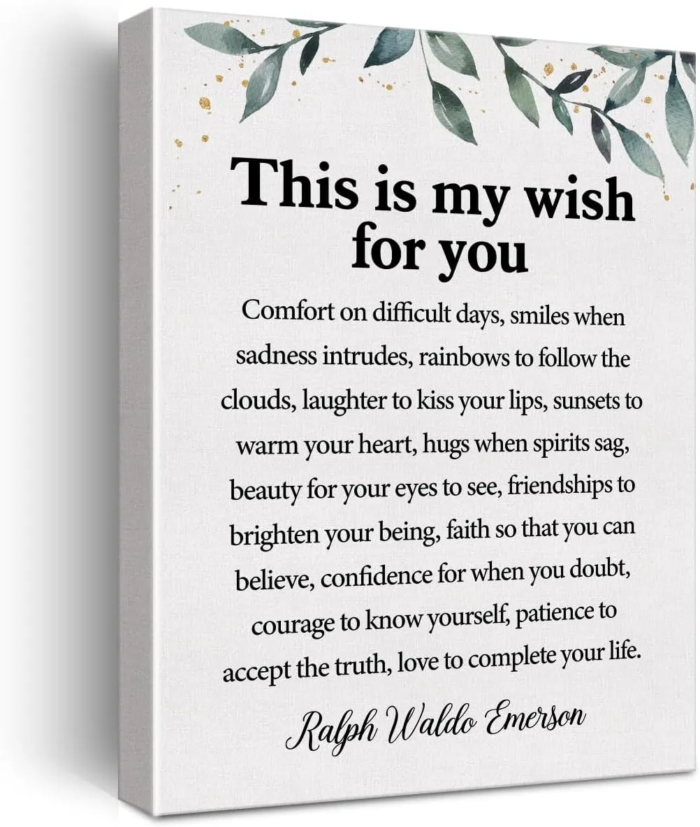 Inspirational Quotes Canvas Wall Art Motivational This is My Wish for You Ralph Waldo Emerson Quote Canvas Print Office Home Wall Decor Framed Gift 12"x15" Ready to Hang
