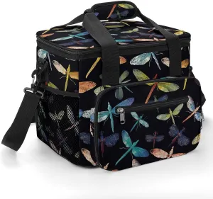 Insulated Camping Cooler Bag, Colorful Dragonfly Print Ice Pack with Leakproof Lining 22.5L Capacity Portable Thermal Bag for Camping,Picnic
