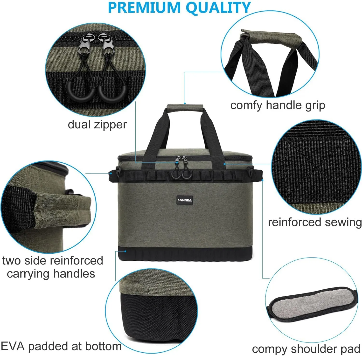 Insulated Cooler Bag, Leakproof Waterproof Lunch Tote for Work Picnic Camping Travel with Adjustable Shoulder Strap for Adult Men Women-Blue
