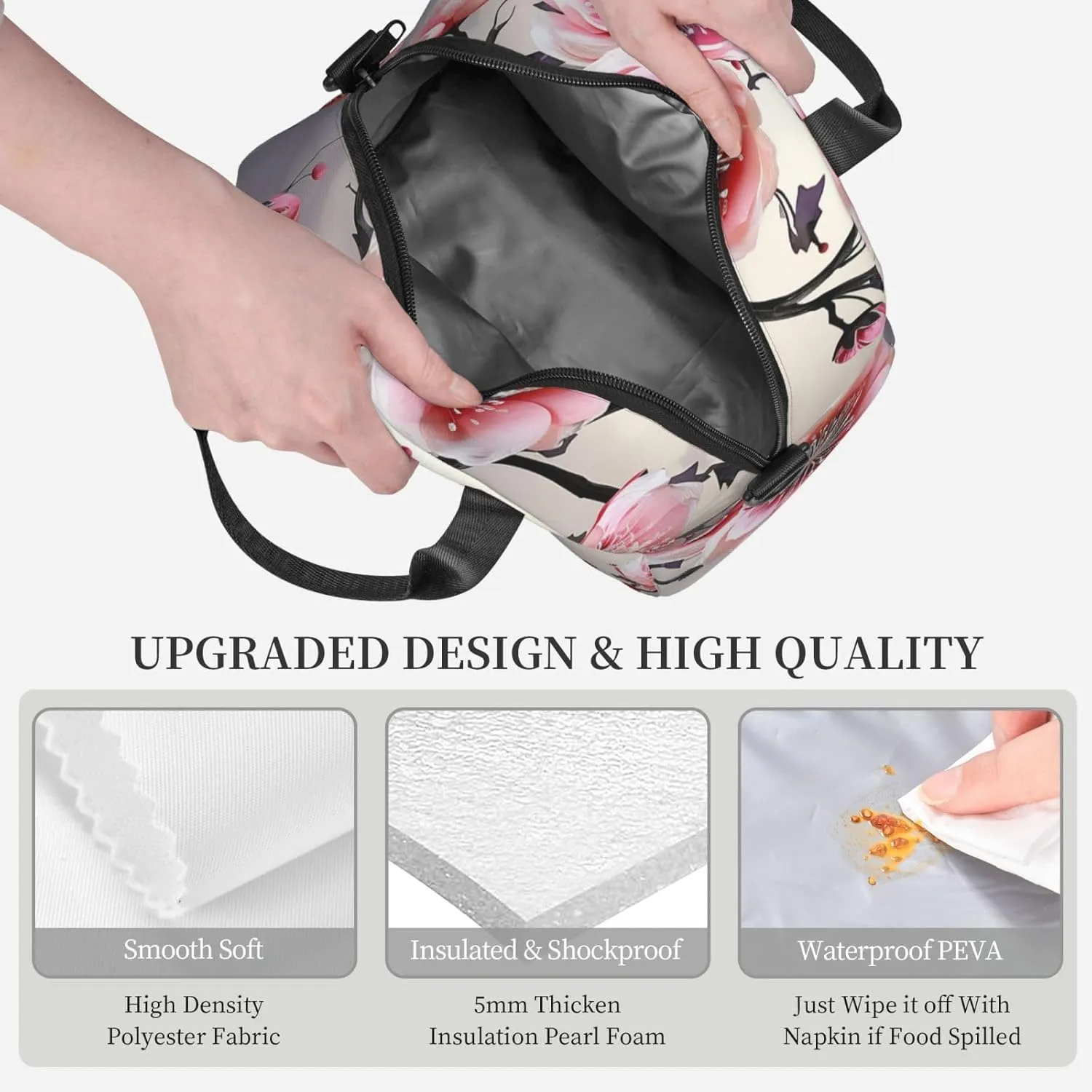 Insulated Lunch Bag for Women Men Reusable Lunchbox Floral Temperate Zone Plant Portable Lunch Box for Adult Work Picnic
