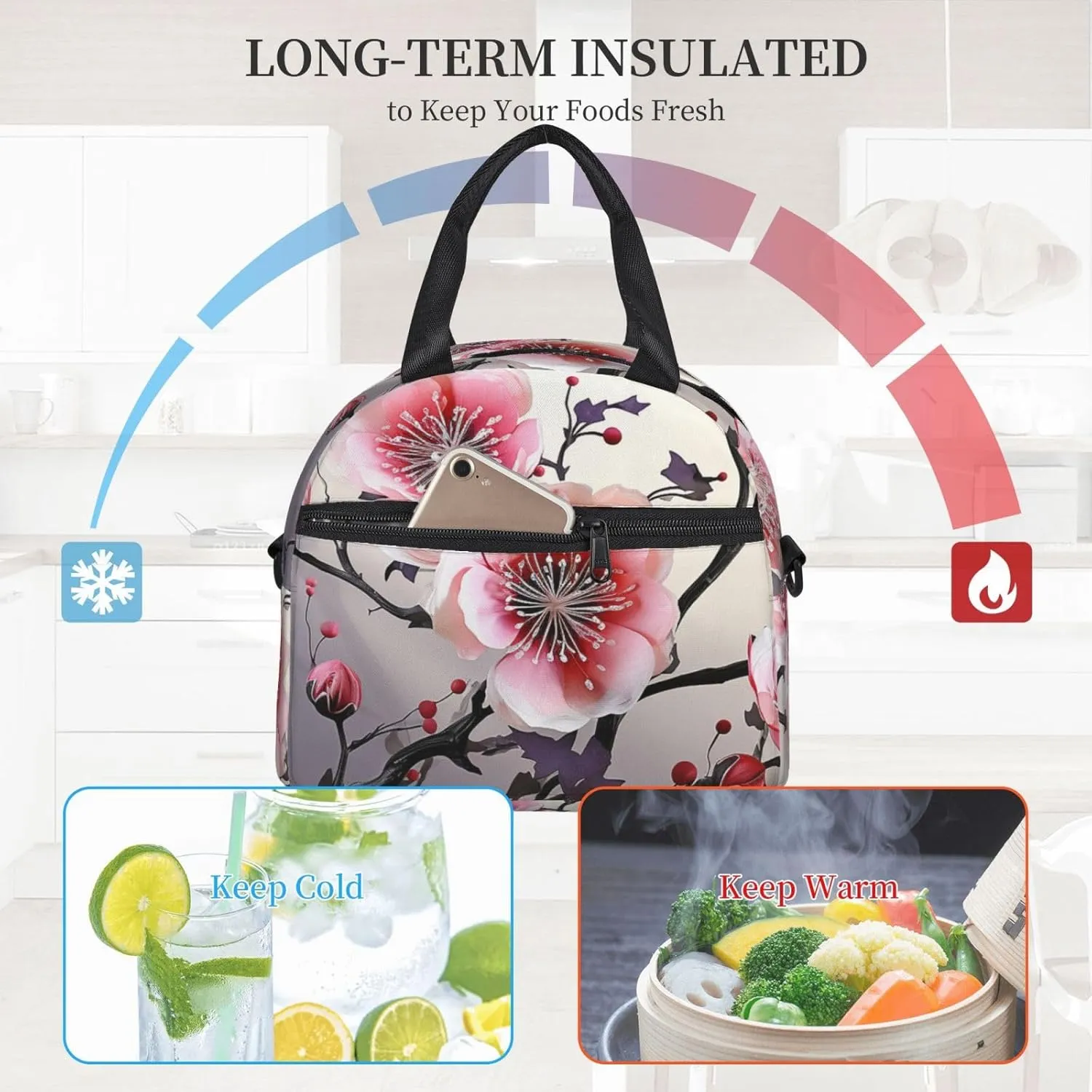 Insulated Lunch Bag for Women Men Reusable Lunchbox Floral Temperate Zone Plant Portable Lunch Box for Adult Work Picnic