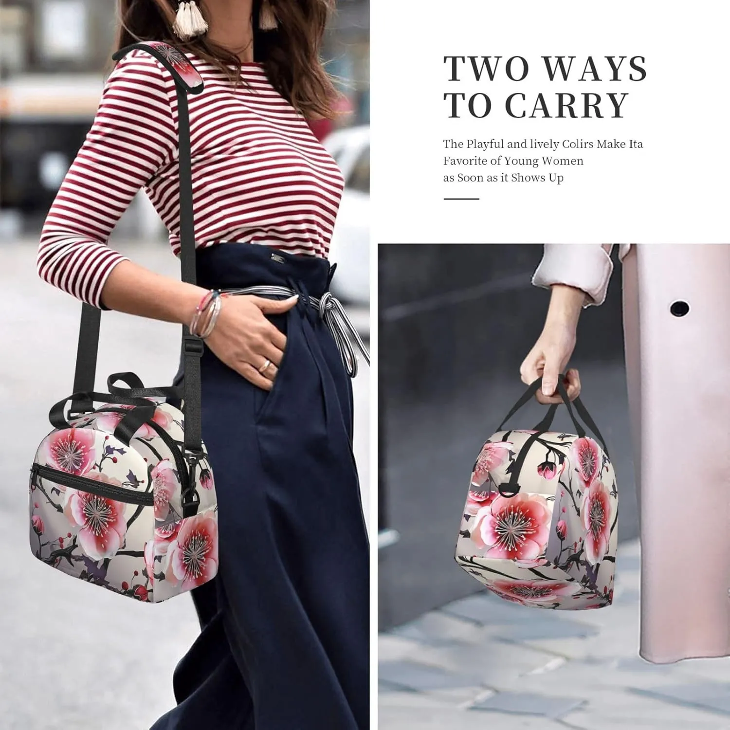 Insulated Lunch Bag for Women Men Reusable Lunchbox Floral Temperate Zone Plant Portable Lunch Box for Adult Work Picnic