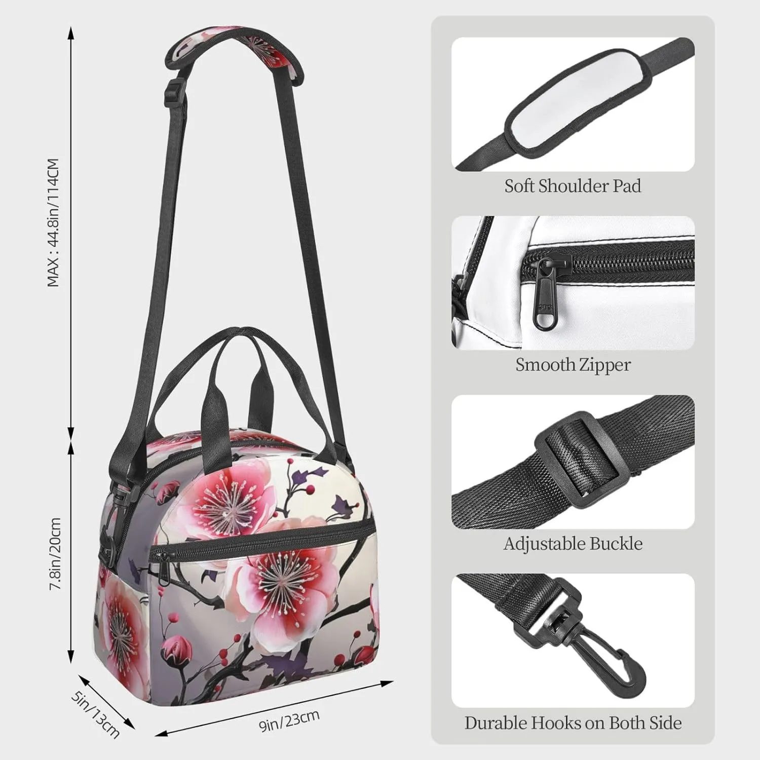 Insulated Lunch Bag for Women Men Reusable Lunchbox Floral Temperate Zone Plant Portable Lunch Box for Adult Work Picnic