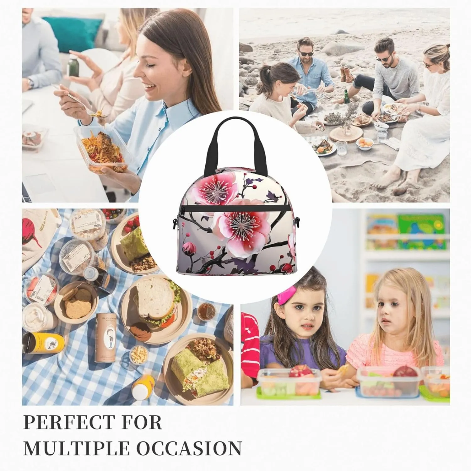 Insulated Lunch Bag for Women Men Reusable Lunchbox Floral Temperate Zone Plant Portable Lunch Box for Adult Work Picnic