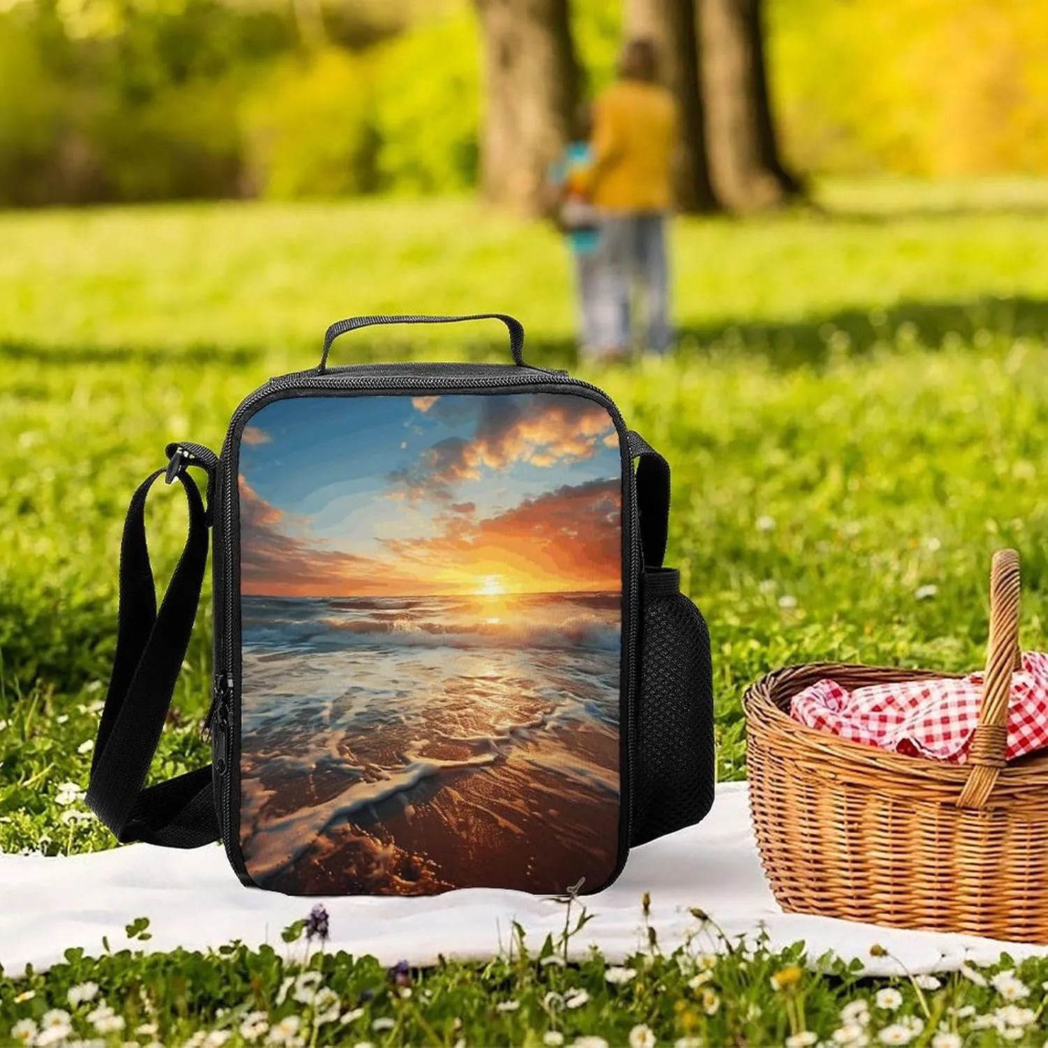 Insulated Lunch Bag Lunch Box for Women Men Ocean Sunrise Lunch Tote Bags for Work Office