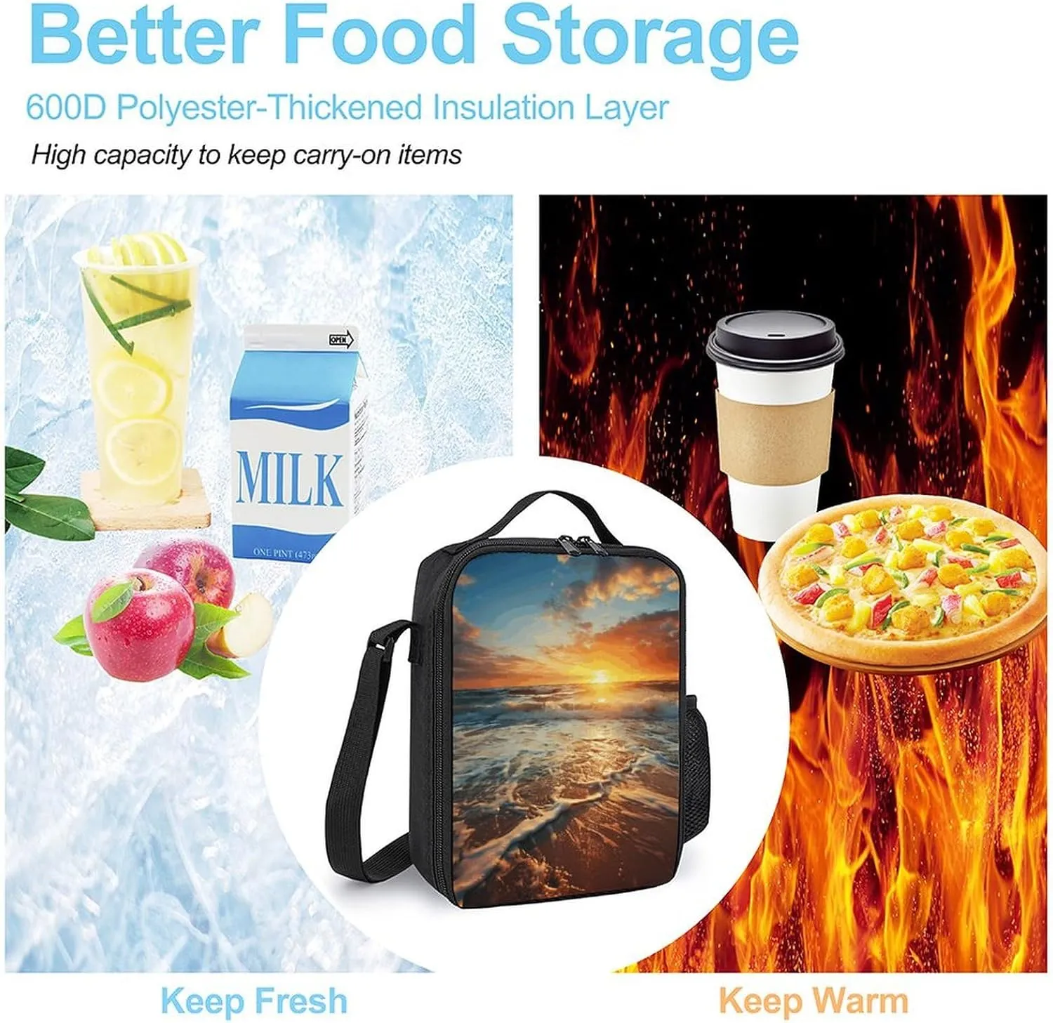 Insulated Lunch Bag Lunch Box for Women Men Ocean Sunrise Lunch Tote Bags for Work Office