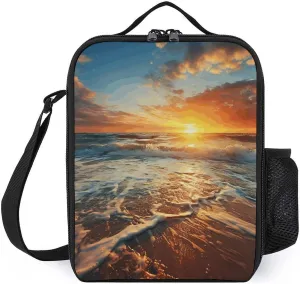 Insulated Lunch Bag Lunch Box for Women Men Ocean Sunrise Lunch Tote Bags for Work Office