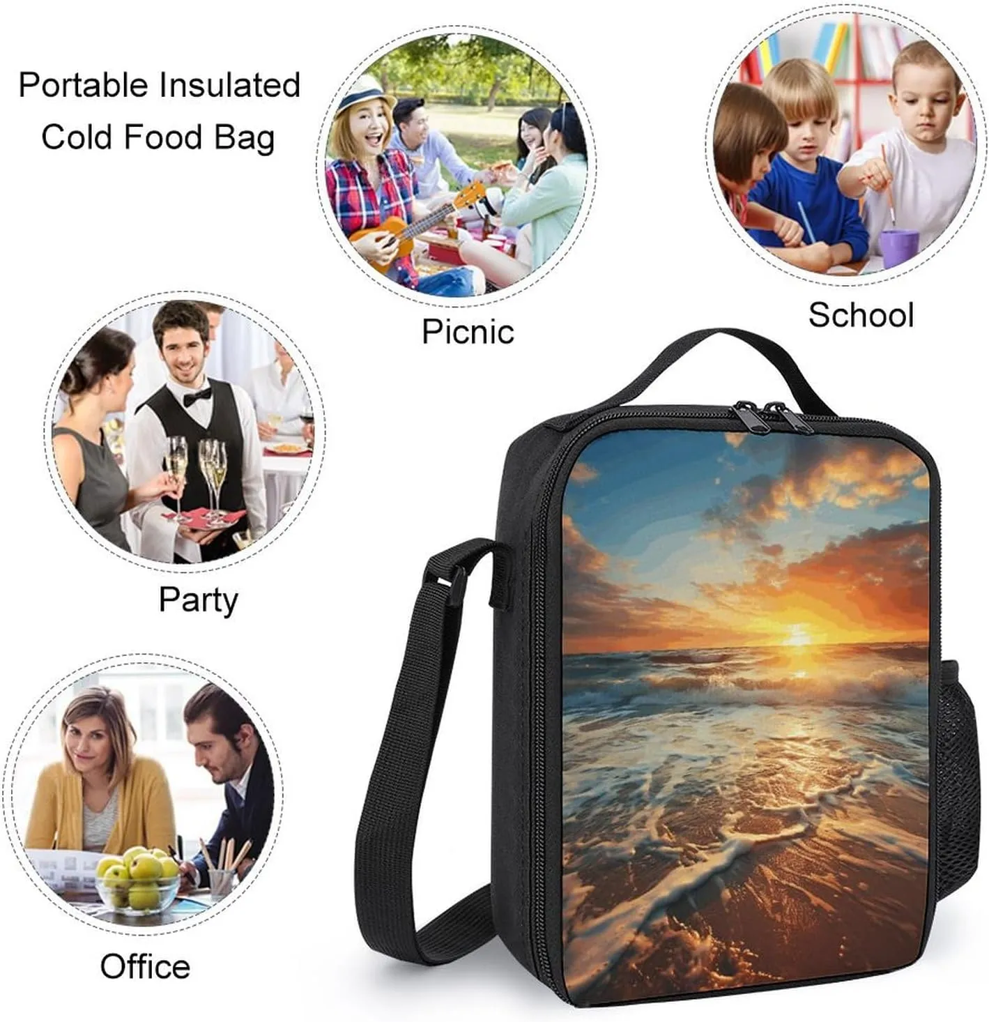 Insulated Lunch Bag Lunch Box for Women Men Ocean Sunrise Lunch Tote Bags for Work Office