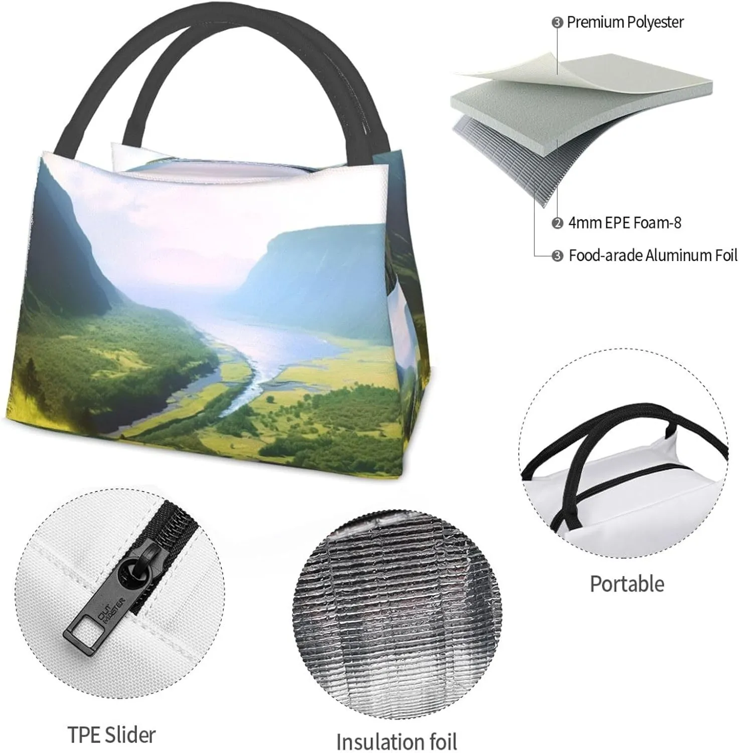 Insulated Lunch Bag Lunch box for Women Men Reusable Cooler Bag Valley Lunch Bag Portable Lunch Tote Bag Leakproof Lunchbox for Work Travel Picnic Office
