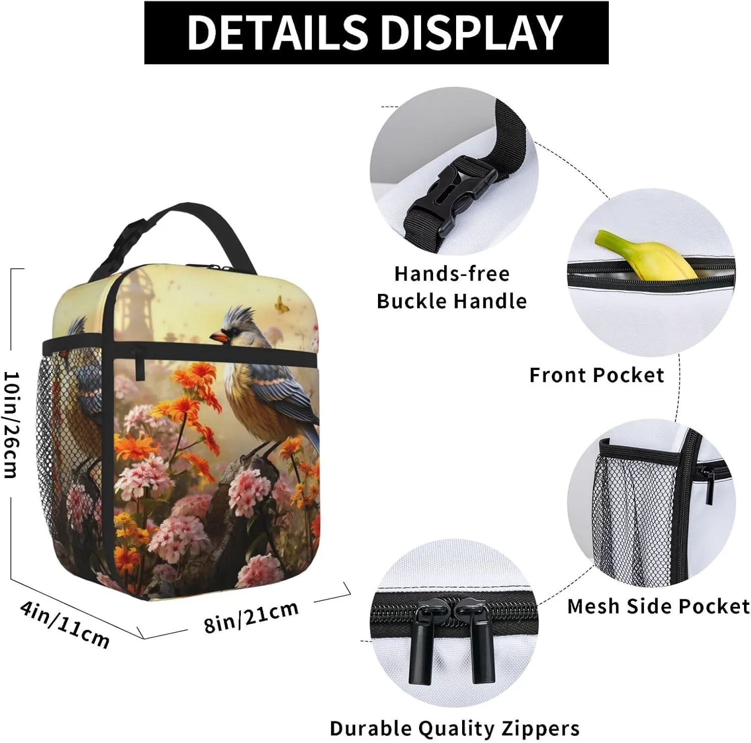 Insulated Lunch Bag Lunch Box for Women Men Sparrow Birds Sing Lunch bag Lunch Tote Bags for Work Office