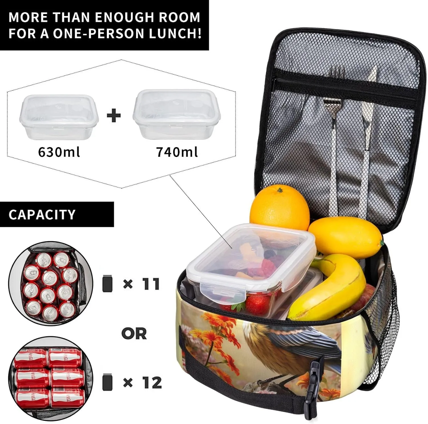 Insulated Lunch Bag Lunch Box for Women Men Sparrow Birds Sing Lunch bag Lunch Tote Bags for Work Office