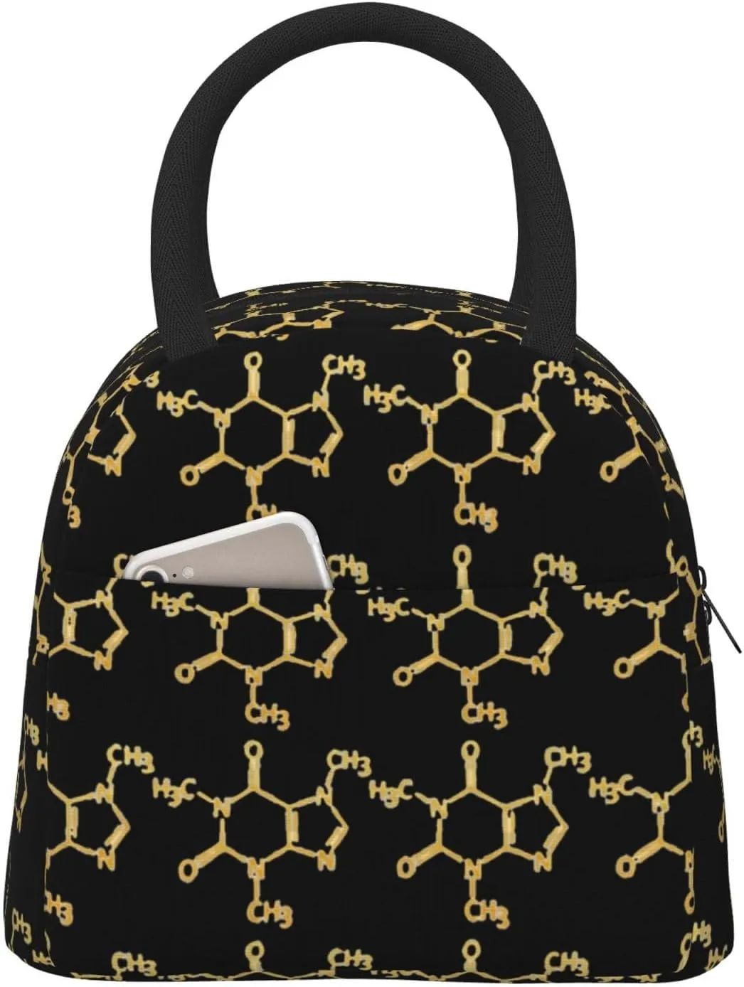 Insulated Lunch Bag Tote Funny-Caffeine-Molecule-Chemistry Reusable Lunch Box Container For Work,Office,Travel