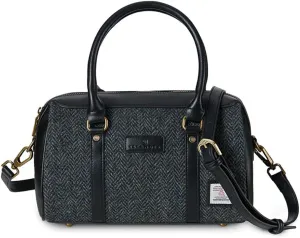 Islander The Medium Duffel Harris Tweed & Microfibre Leather (Black and Grey Herringbone)