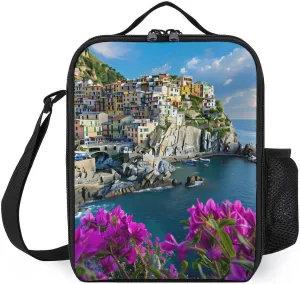 Italy Manarola's Coastline Portable Lunch Bag Shoulder Bag Insulated Lunch Box Holder Tote Handbag For Work Office Travel