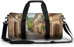 Italy Street Cylindrical Gym Bag Travel Duffel Bag with Dry Wet Separated Pocket for Men And Women Overnight Bag Weekender Bag Training Handbag Yoga Bag