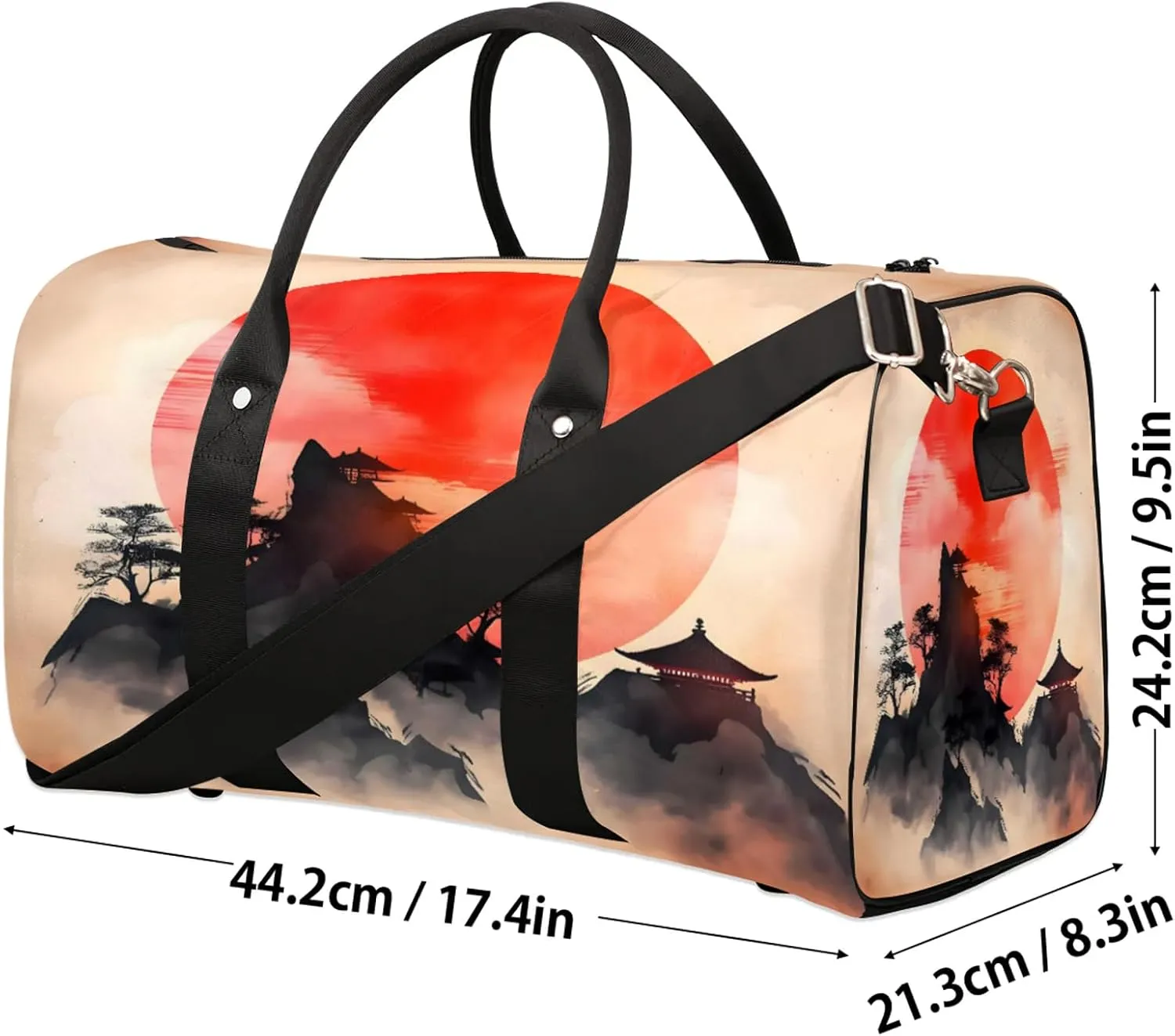 Japanese Chinese Oriental Art Travel Duffle Bag, Sports Gym Bags for Women Men, Carry On Weekender Overnight Workout Airplane Trips Bag