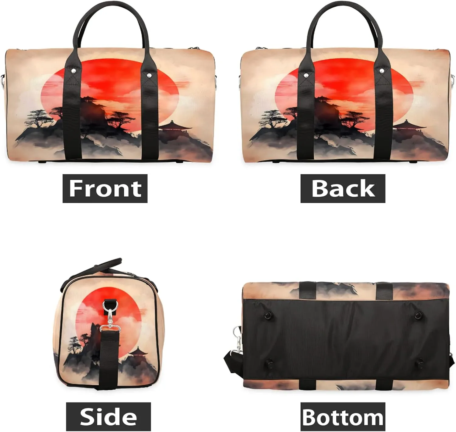 Japanese Chinese Oriental Art Travel Duffle Bag, Sports Gym Bags for Women Men, Carry On Weekender Overnight Workout Airplane Trips Bag