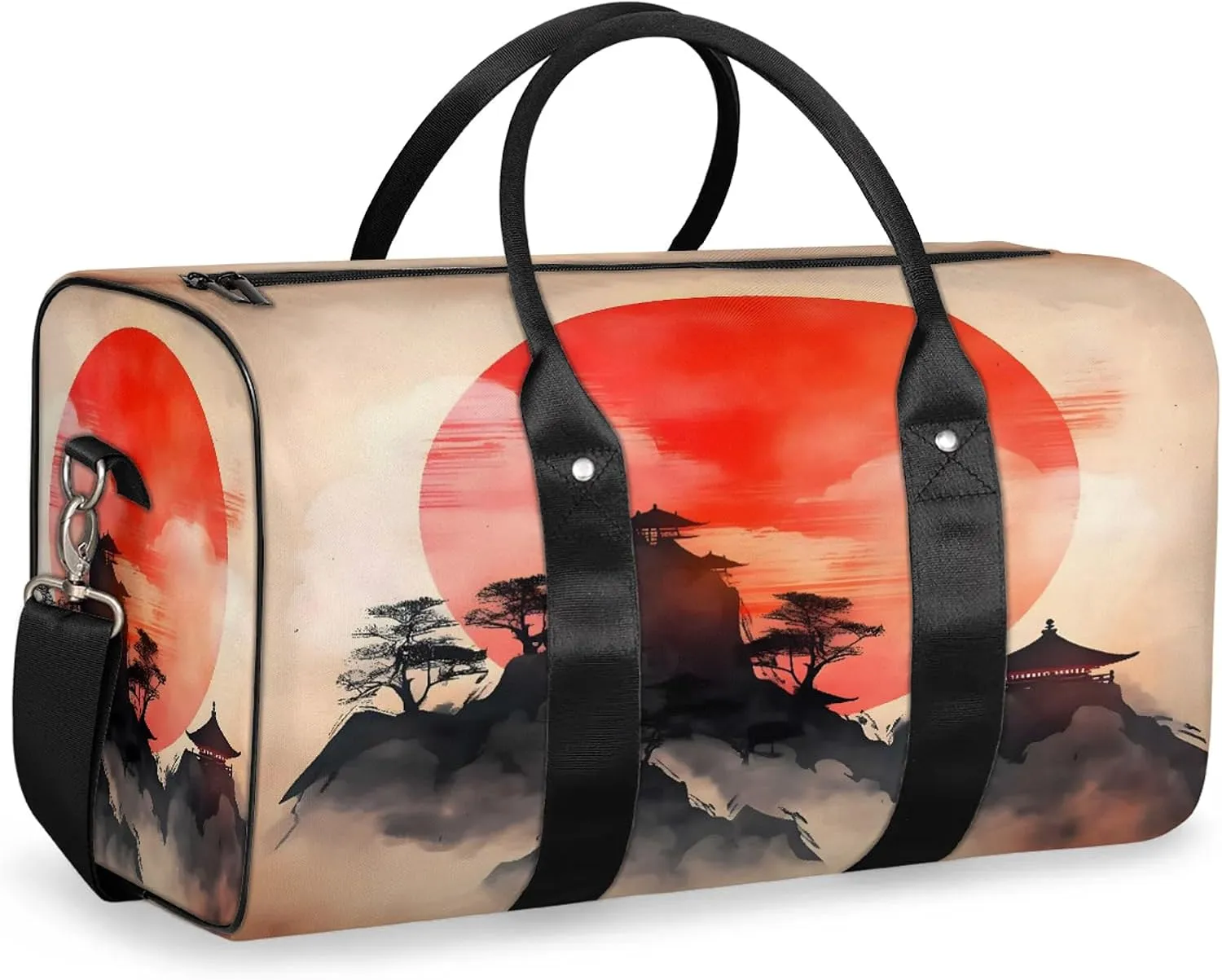 Japanese Chinese Oriental Art Travel Duffle Bag, Sports Gym Bags for Women Men, Carry On Weekender Overnight Workout Airplane Trips Bag
