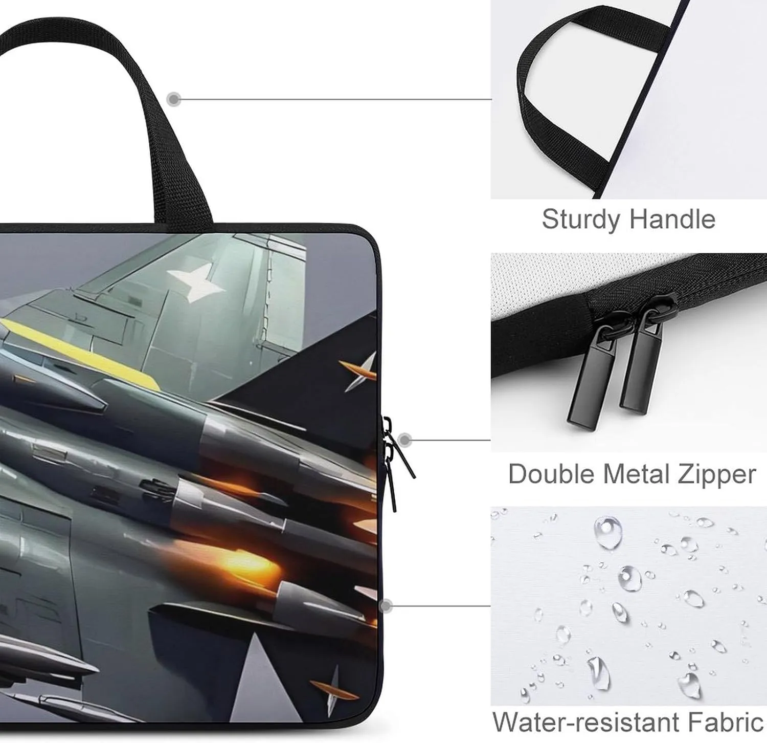 Jet Fighter Laptop Bag Durable Laptop Sleeve Water-Resistant Notebook Bag for Computer Or Tablet