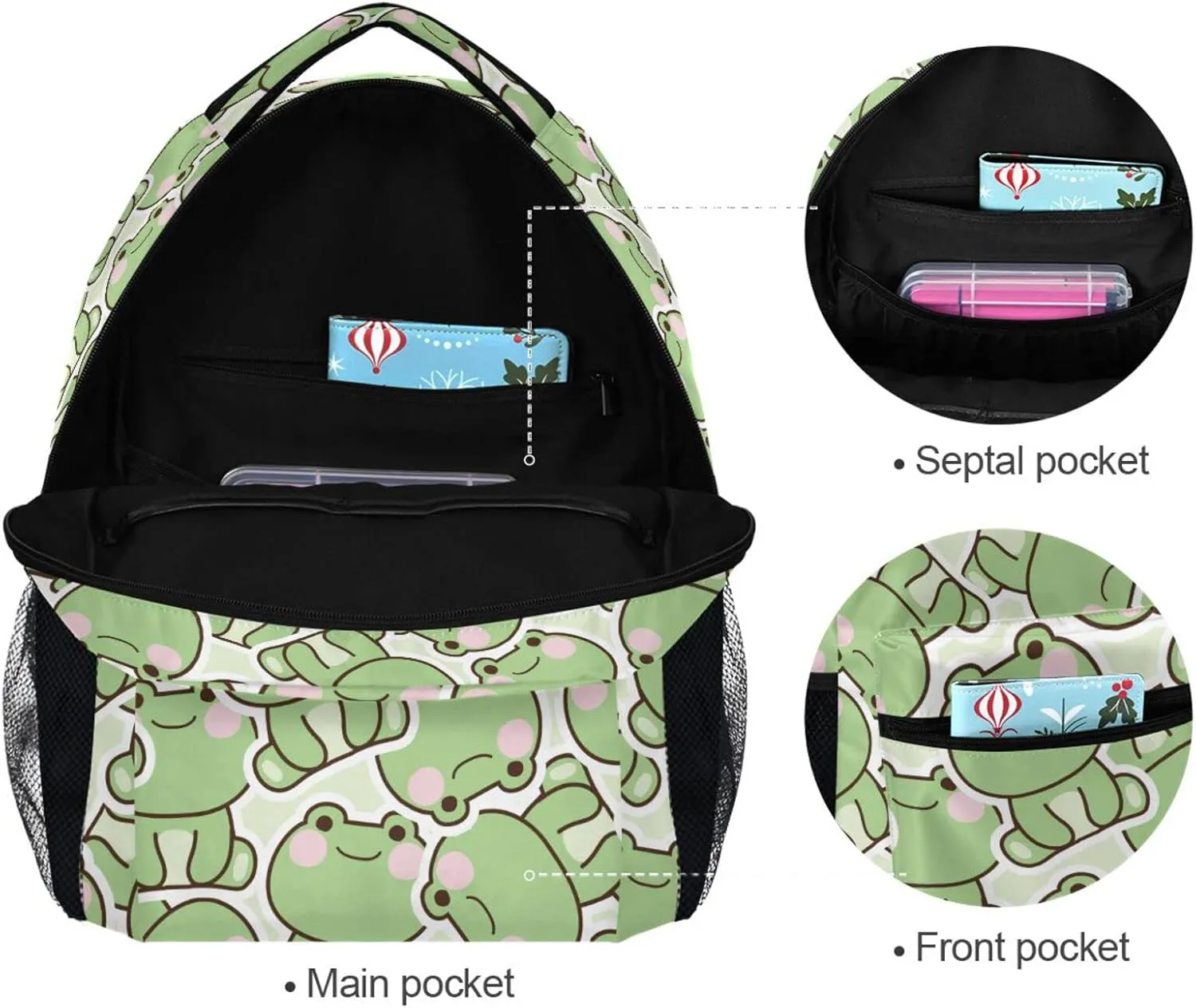 JIPONI Cute Frog Sitting Pose Backpack For Girls Boys, Student School Bag Bookbag Travel Laptop Backpack Purse Daypack