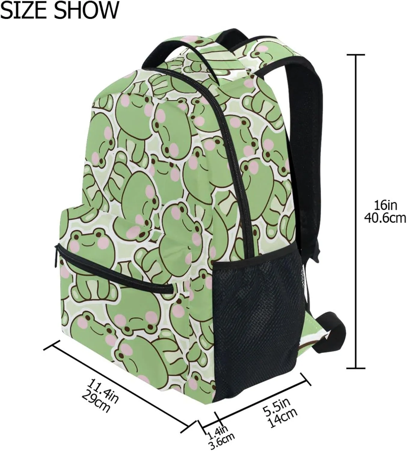 JIPONI Cute Frog Sitting Pose Backpack For Girls Boys, Student School Bag Bookbag Travel Laptop Backpack Purse Daypack